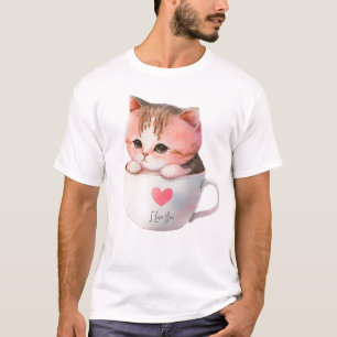Niedliche weißrosa Katze im Tea Cup (2) T-Shirt