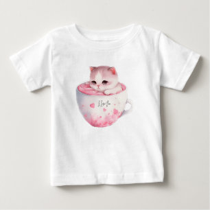 Niedliche weißrosa Katze im Tea Cup (3) Baby T-shirt