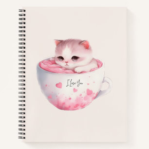 Niedliche weißrosa Katze im Tea Cup (3) Notizbuch