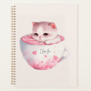 Niedliche weißrosa Katze im Tea Cup (3) Planer