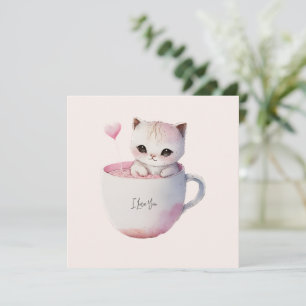Niedliche weißrosa Katze im Tea Cup (4)