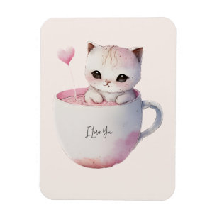 Niedliche weißrosa Katze im Tea Cup (4) Magnet