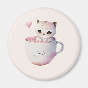 Niedliche weißrosa Katze im Tea Cup (4) Magnet