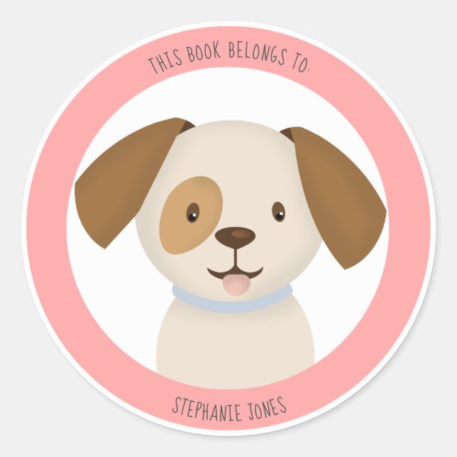 Niedliche Welpe Dieses Buch gehört Runder Aufkleber (Vorderseite)
