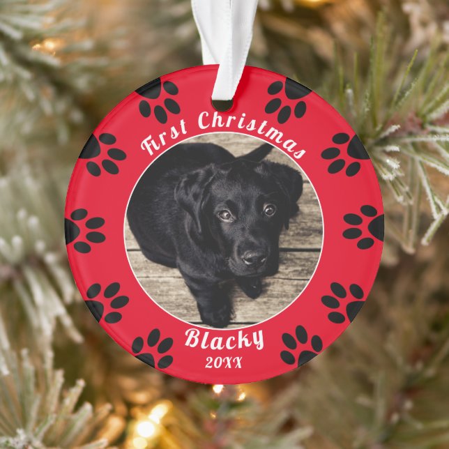 Niedliche Welpe First Christmas Paw Print Dog Foto Ornament (Baum)