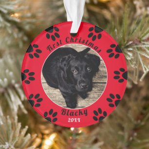 Niedliche Welpe First Christmas Paw Print Dog Foto Ornament