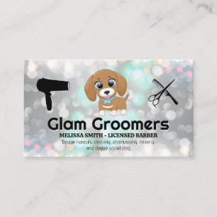Niedliche Welpe   Grooming Tools   Glam Bokeh Visitenkarte
