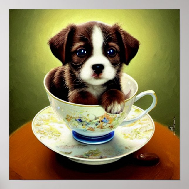 Niedliche Welpe in einem Teacup-Poster Poster (Vorne)