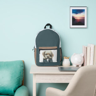 Niedliche Welpe in Jeans Art Monogram Bedruckter Rucksack