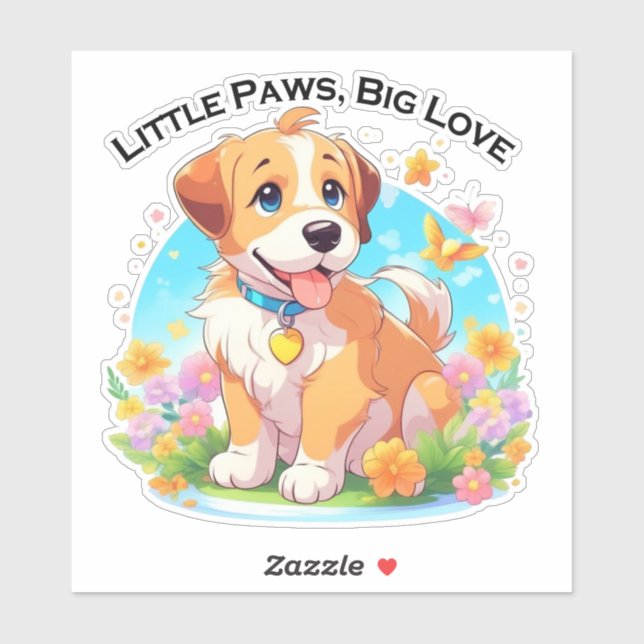 Niedliche Welpe Kleine Paws Big Liebe Aufkleber (Blatt)