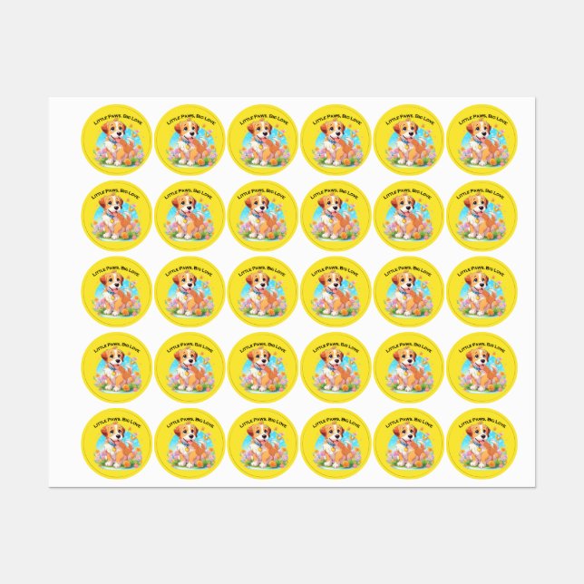 Niedliche Welpe Kleine Paws Big Liebe Etiketten (Blatt)