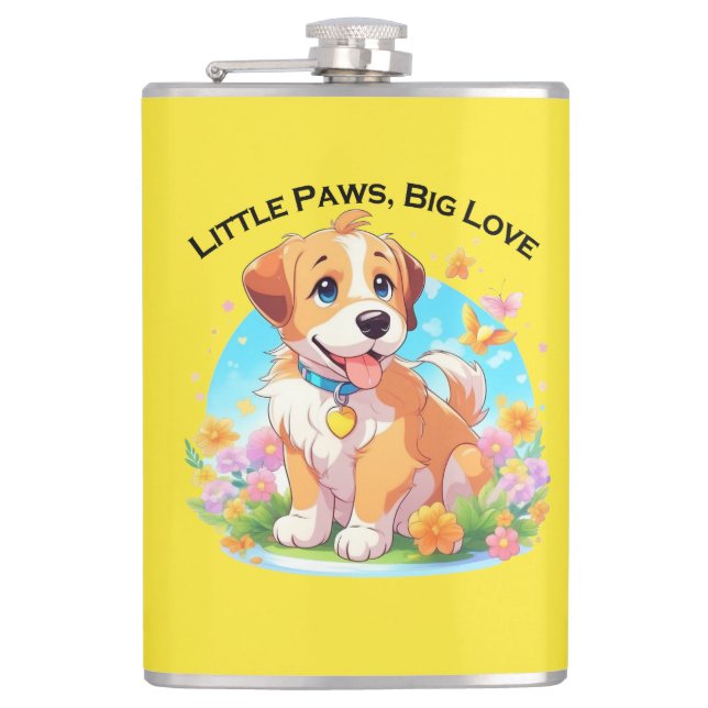 Niedliche Welpe Kleine Paws Big Liebe Flachmann (Vorderseite)