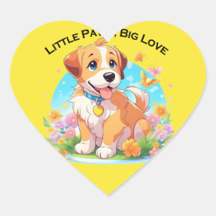 Niedliche Welpe Kleine Paws Big Liebe Herz-Aufkleber