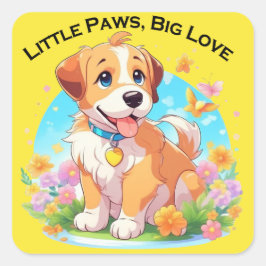 Niedliche Welpe Kleine Paws Big Liebe Quadratischer Aufkleber