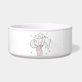 Niedliche Welpe mit Happy Kid Cartoon Napf