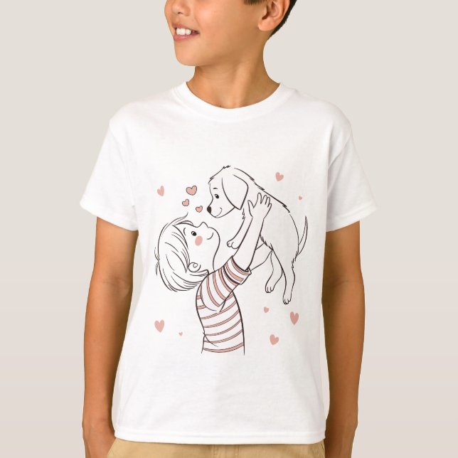 Niedliche Welpe mit Happy Kid Cartoon T-Shirt (Vorderseite)