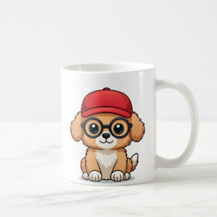 Niedliche Welpe mit Red Cap und Brille   Cartoon D Kaffeetasse