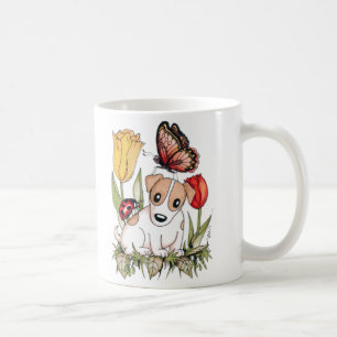 Niedliche Welpe mit Schmetterling, Ladybug und Tul Kaffeetasse