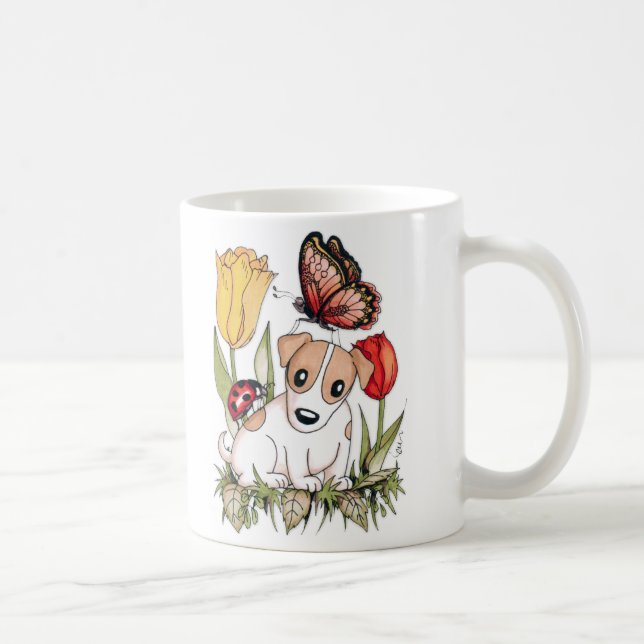 Niedliche Welpe mit Schmetterling, Ladybug und Tul Kaffeetasse (Rechts)