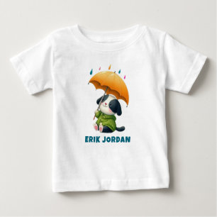 Niedliche Welpe mit Umbrella Stares in den Himmel Baby T-shirt