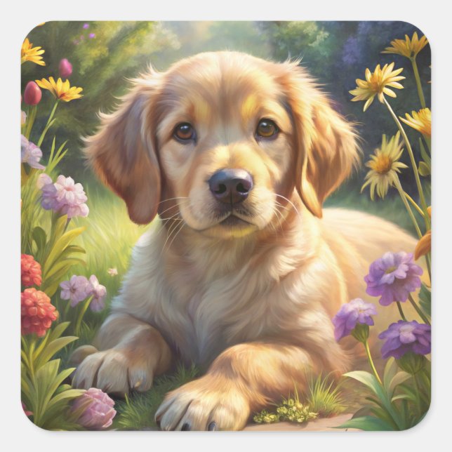 Niedliche Welpe Quadratischer Aufkleber (Vorderseite)