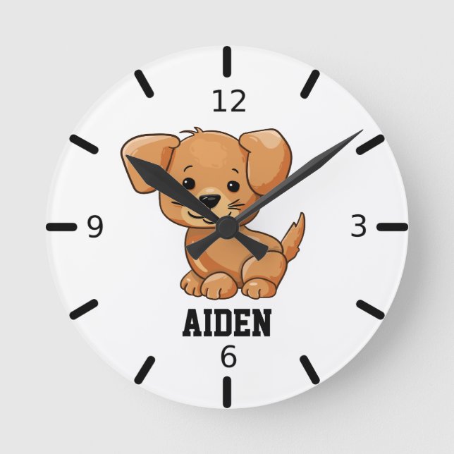 Niedliche Welpe Runde Wanduhr (Vorderseite)