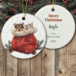Niedliche Welpe und Kitchen Weihnachtsgeschenktasc Keramik Ornament