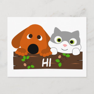 Niedliche Welpe und Kitten Postkarte