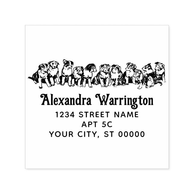 Niedliche Welpen, die in der Rücksendeadresse "Lin Permastempel (Design)