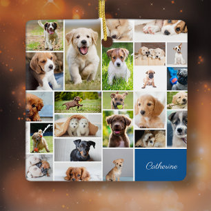 Niedliche Welpen-Foto-Montage Adorable Hundeweihna Keramikornament