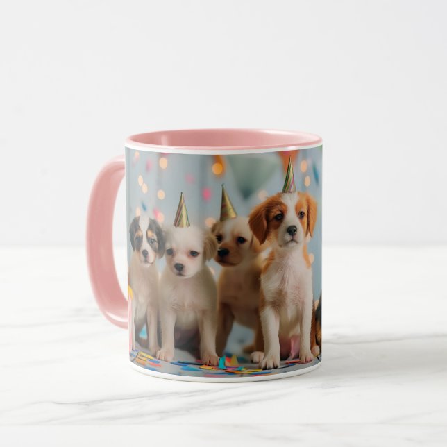 Niedliche Welpen Geburtstagsfeier Design Tasse (Vorderseite Links)