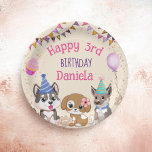 Niedliche Welpen-Geburtstagsparty Pappteller<br><div class="desc">Niedliche Welpen Welpen Geburtstagsparty personalisierten Namen Party Teller,  sehr niedlich schön für Hunde liebende Menschen. Rosa Farben für ein Mädchen Geburtstag.</div>