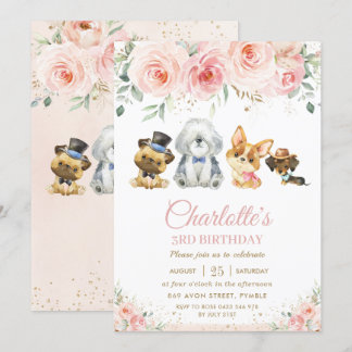 Niedliche Welpen Hunde Blush Pink Bläsermädchen Ge Einladung