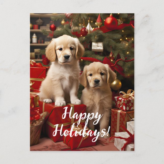 Niedliche Welpen Hunde Happy Holidays Weihnachten Postkarte (Vorderseite)