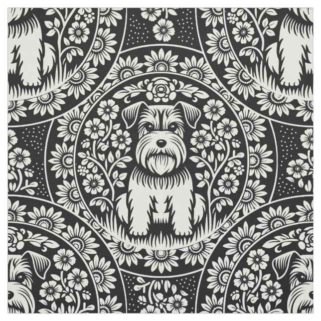 Niedliche Welpen im Blumengarten - Farbe Stoff (Muster)