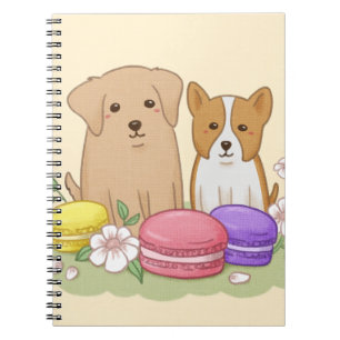 Niedliche Welpen und Macarons Illustration Art Notizblock