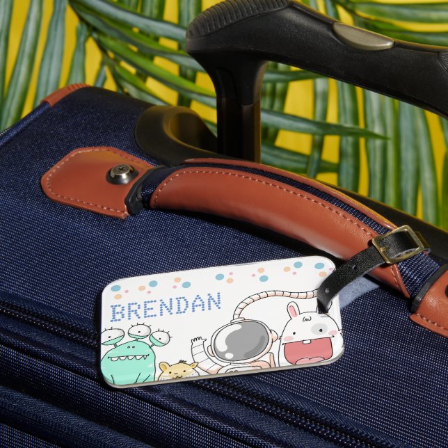 Niedliche Weltraumcharaktere Personalisierte Kinde Gepäckanhänger (Vorderseite Insitu 3)
