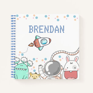 Niedliche Weltraumcharaktere Personalisierte Kinde Notizbuch