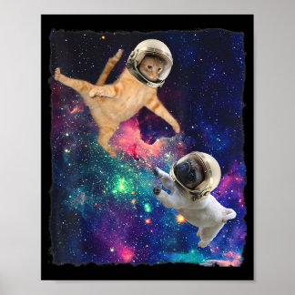 Niedliche Weltraumkatze gegen Weltraumhund Galaxy  Poster