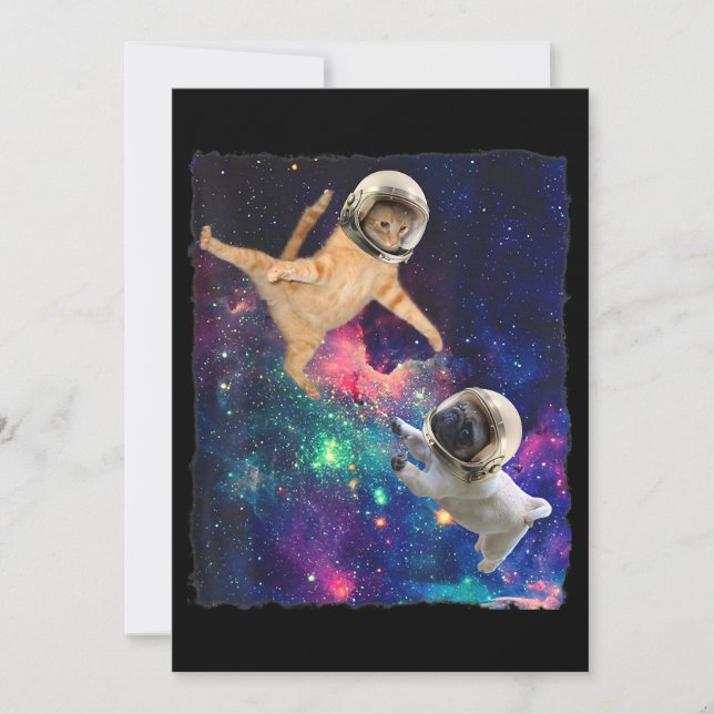 Niedliche Weltraumkatze gegen Weltraumhund Galaxy  Save The Date (Vorderseite)