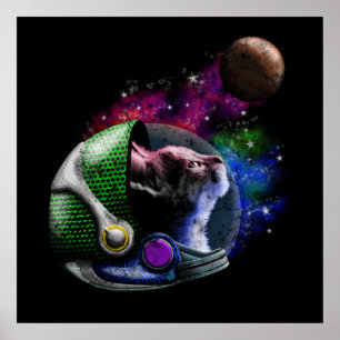 Niedliche Weltraumkatze mit Helm-Galaxy-Nebel Poster