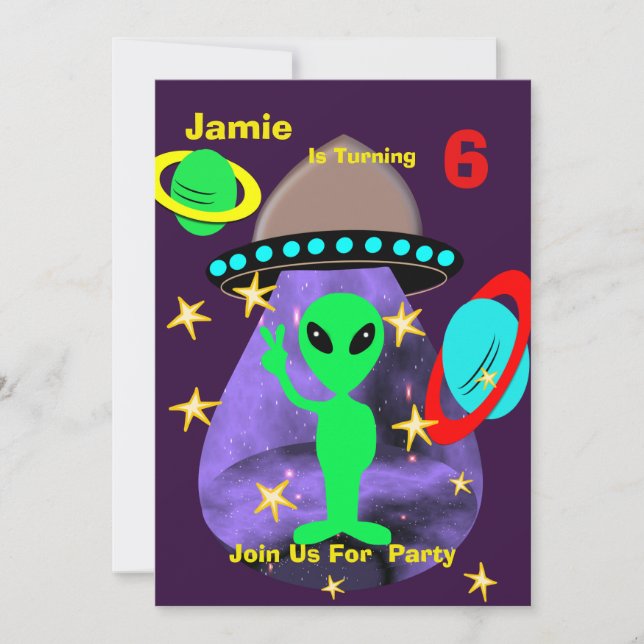 Niedliche Weltraumpartei Aliens Themed Birthday Pa Einladung (Vorderseite)