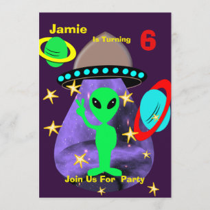 Niedliche Weltraumpartei Aliens Themed Birthday Pa Einladung