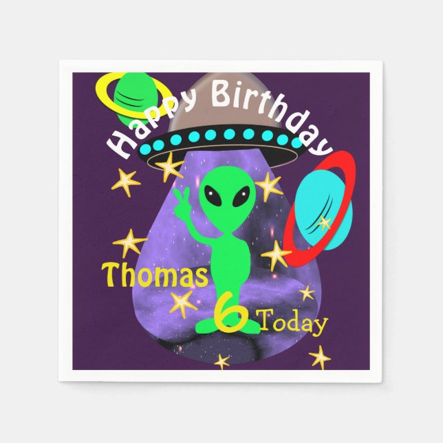 Niedliche Weltraumpartei Aliens Themed Birthday Pa Serviette (Vorderseite)