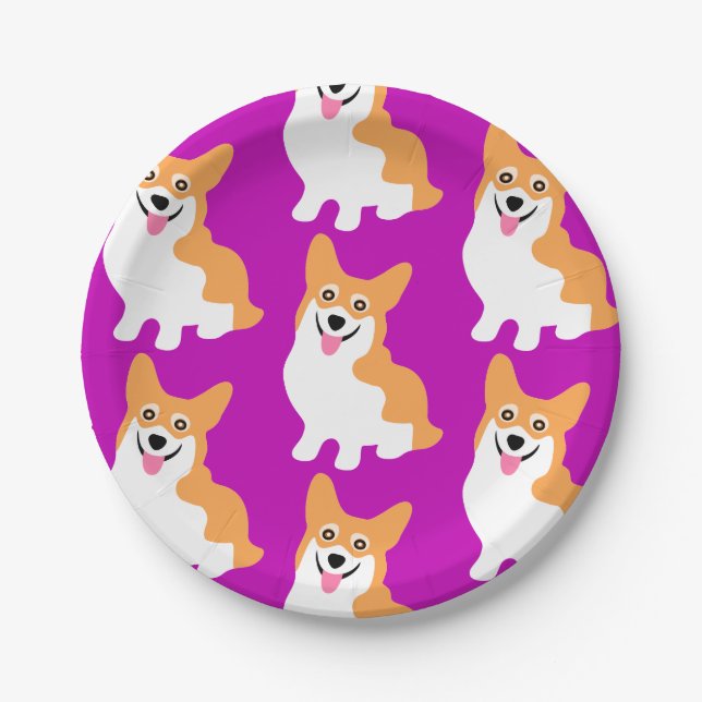 Niedliche wenig Corgi-Muster-Gewohnheits-Farbe Pappteller (Vorderseite)