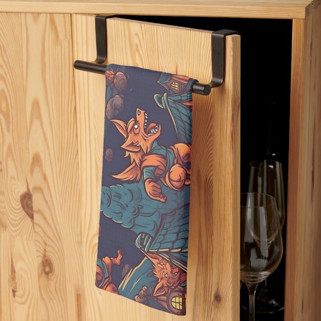 Niedliche Werwölfe rund um ein Dorf Geschirrtuch (Drittel gefaltet)