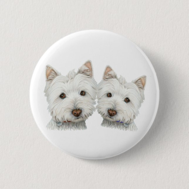 Niedliche Westie Hunde Button (Vorderseite)
