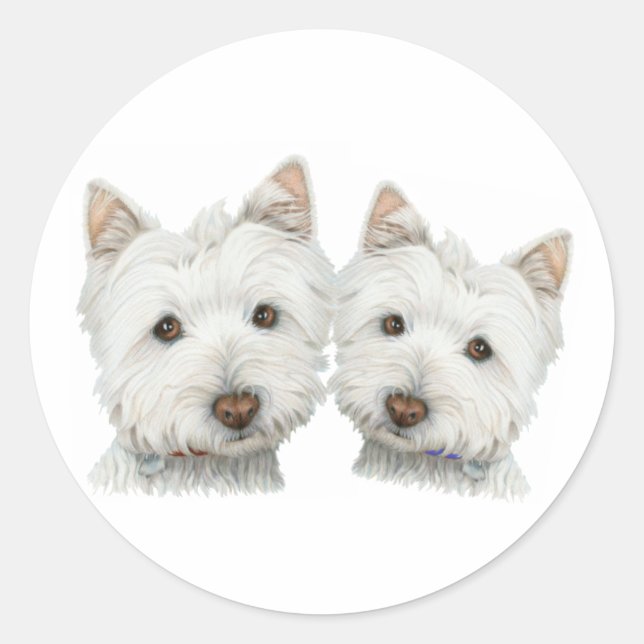 Niedliche Westie Hunde Runder Aufkleber (Vorderseite)