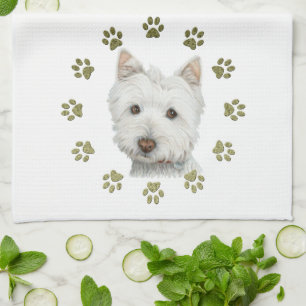 Niedliche Westie Hundekunst und -tatzen Handtuch