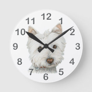 Niedliche Westie Hundekunst Wand-Uhr Runde Wanduhr